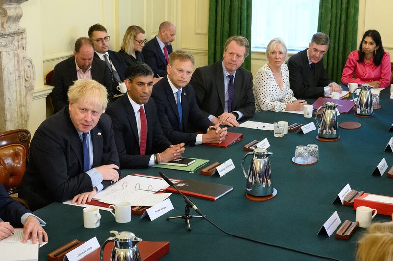 Prime Minister Boris Johnson chairs a meeting with his senior ministers at Downing Street on Tuesday. Getty