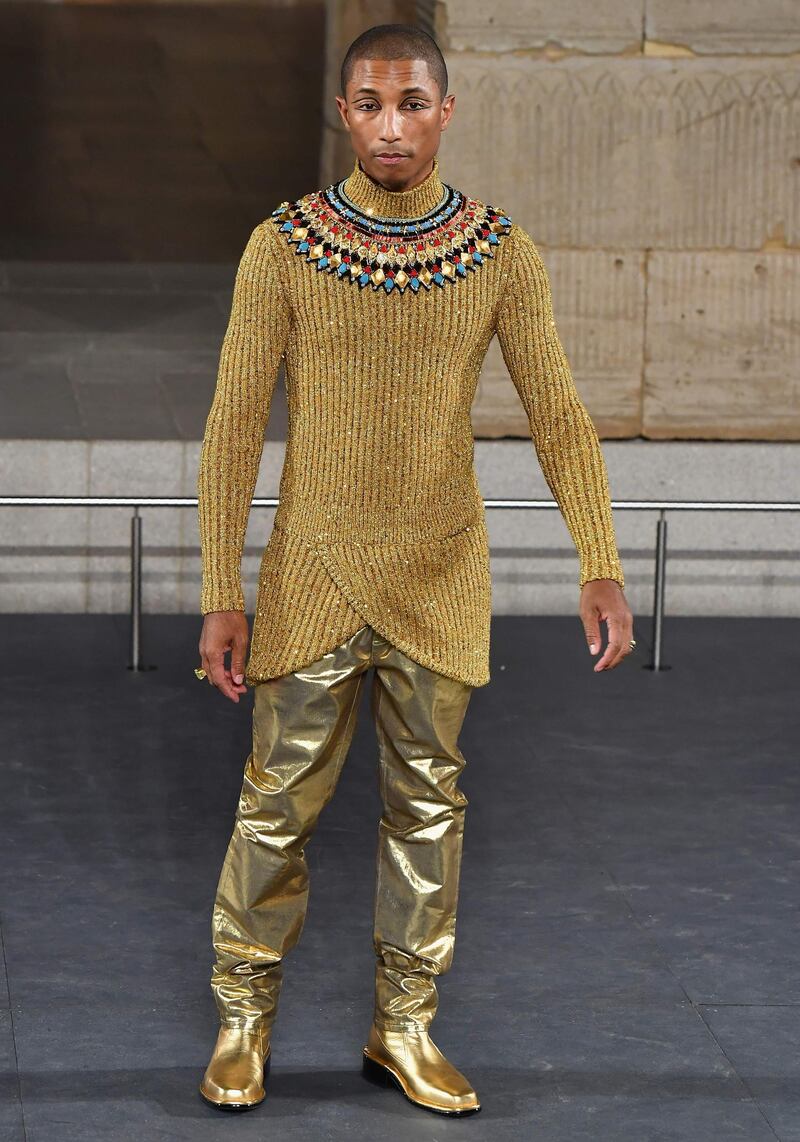 Pharrell Williams walks the runway during the Chanel Metiers D'Art 2018-19 Show at The Metropolitan Museum of Art on December 04, in New York City. AFP