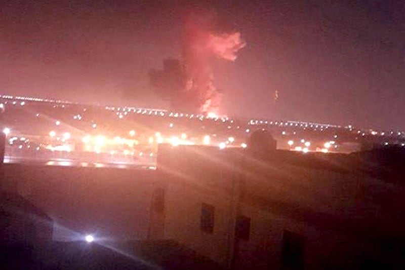 Security sources suspected a fire at the main fuel storage facility for the airport, as authorities rushed to the scene
