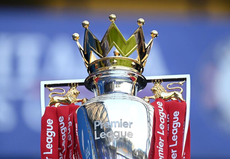 FILE PHOTO: Soccer Football - Premier League - Chelsea v Liverpool - Stamford Bridge, London, Britain - September 20, 2020 General view of the Premier League trophy before the match Pool via REUTERS/Michael Regan EDITORIAL USE ONLY. No use with unauthorized audio, video, data, fixture lists, club/league logos or 'live' services. Online in-match use limited to 75 images, no video emulation. No use in betting, games or single club/league/player publications.  Please contact your account representative for further details./File Photo