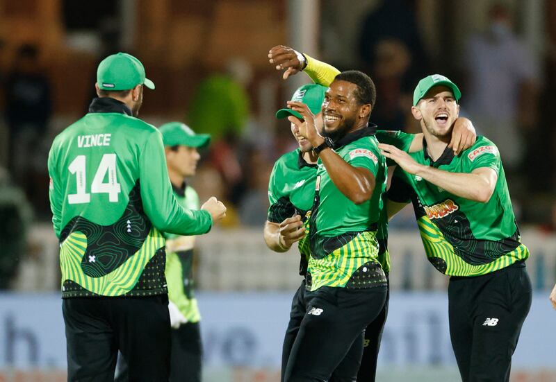 Southern Brave players celebrate after winning The Hundred men's final against Birmingham Phoenix. Reuters
