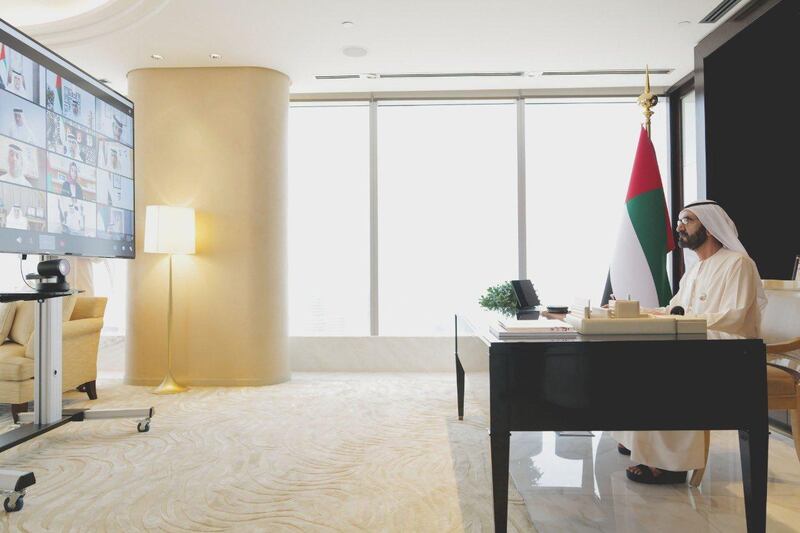 Sheikh Mohammed bin Rashid, Prime Minister and Ruler of Dubai, chairs a Cabinet meeting on Sunday. Courtesy: Dubai Media Office