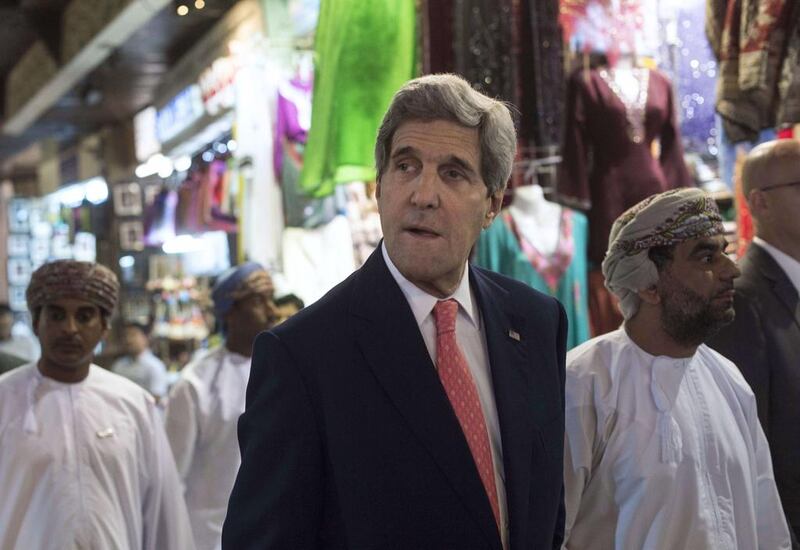 Mr Kerry is in Oman as part of talks between Iran and the United States about a long hoped for nuclear deal. Nicholas Kamm / AP