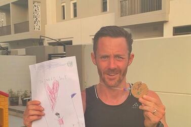 Dubai resident Lee Ryan after completing a 100-kilometre run in his garden. Courtesy Lee Ryan 