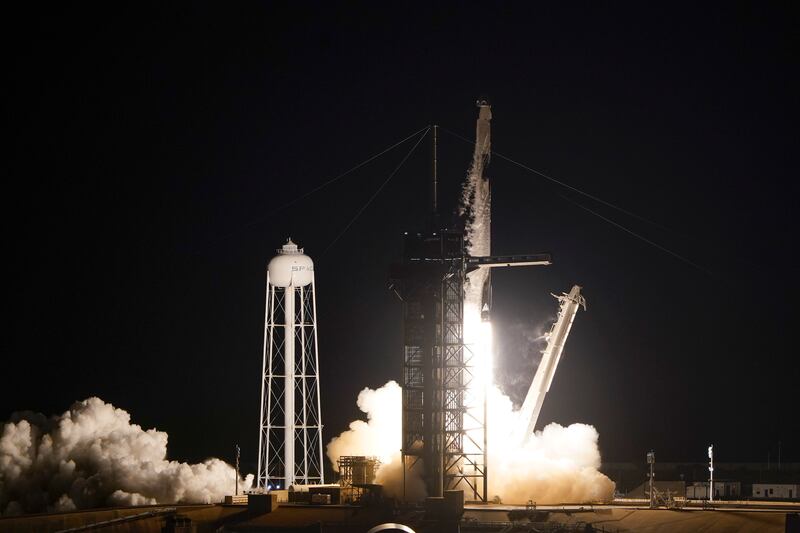The SpaceX Falcon 9 lifts off with four private citizens onboard. AP Photo