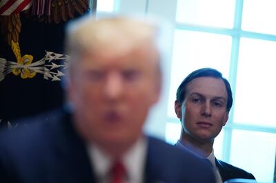 (FILES) In this file photo taken on November 19, 2019 Jared Kushner, Assistant to the President and Senior Advisor listens as US President Donald Trump takes part in a cabinet meeting in the Cabinet Room of the White House in Washington, DC. US presidential advisor Jared Kushner said on February 02, 2020 that if Palestinians are unable to meet the conditions of the new Middle East peace plan he crafted, Israel should not take "the risk to recognize them as a state."
The plan laid out by Kushner, President Donald Trump's son-in-law, and unveiled Tuesday was warmly embraced by Israel but curtly dismissed by the Palestinian Authority along with others in the region, including the Arab League.
 / AFP / MANDEL NGAN
