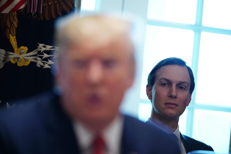 (FILES) In this file photo taken on November 19, 2019 Jared Kushner, Assistant to the President and Senior Advisor listens as US President Donald Trump takes part in a cabinet meeting in the Cabinet Room of the White House in Washington, DC. US presidential advisor Jared Kushner said on February 02, 2020 that if Palestinians are unable to meet the conditions of the new Middle East peace plan he crafted, Israel should not take "the risk to recognize them as a state."
The plan laid out by Kushner, President Donald Trump's son-in-law, and unveiled Tuesday was warmly embraced by Israel but curtly dismissed by the Palestinian Authority along with others in the region, including the Arab League.
 / AFP / MANDEL NGAN
