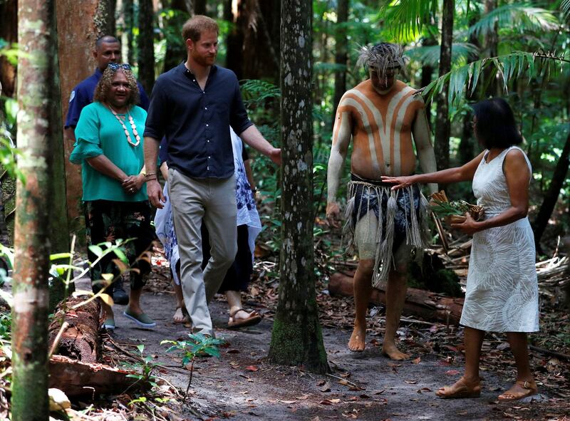 Prince Harry attends dedication ceremony of the forests of K'gari to the Queen's Commonwealth Canopy on Fraser Island, Queensland, Australia. AP