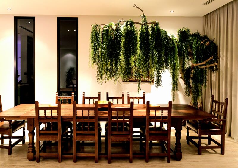 Kareem Aswad's Enchanted Forest-themed dining room has a weeping willow hanging overhead. All photos: Kareem Aswad / Karen El-Khazen