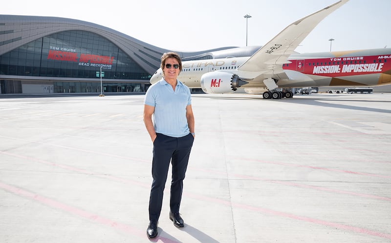 Tom Cruise at Abu Dhabi International Airport's new Midfield Terminal ahead of the release of Mission: Impossible – Dead Reckoning Part One. Photo: Abu Dhabi Media Office