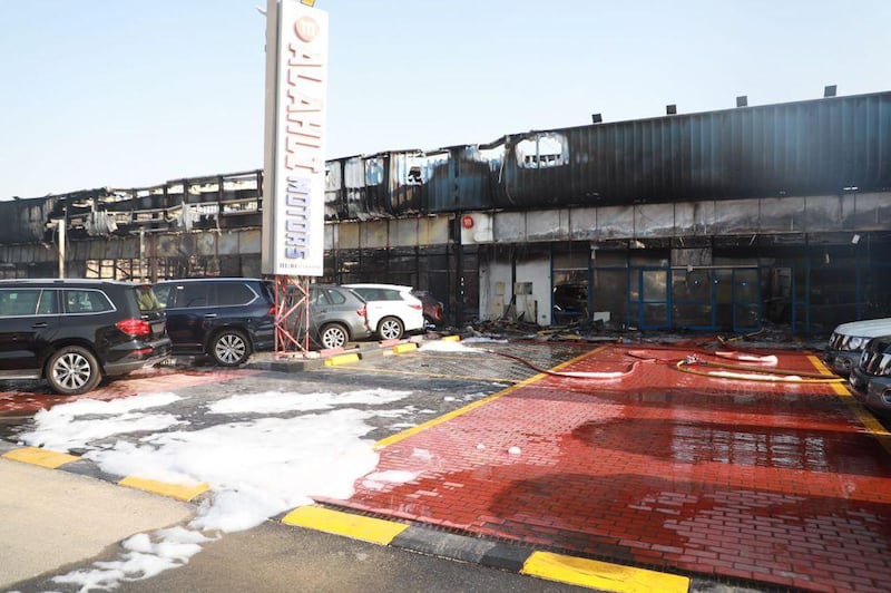 Fifty-five vehicles were damaged as the blaze tore through eight showrooms