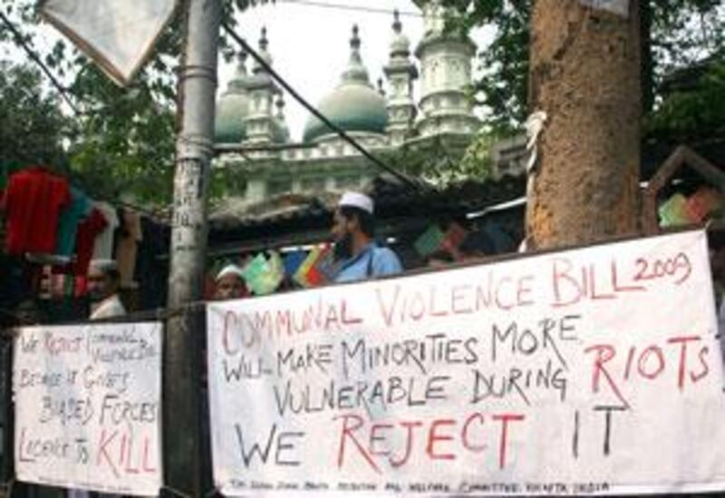 Muslims protest against the proposed new law at a Kolkata mosque.