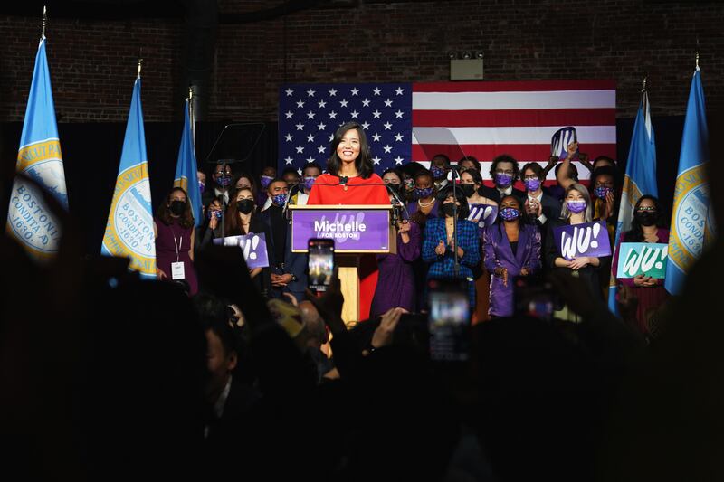 Michelle Wu speaks to supporters at an election night event in Boston, Massachusetts. AFP