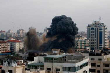 Smoke billows from a targeted neighbourhood in Gaza City during an Israeli air strike on the Hamas-run Palestinian enclave on May 5, 2019. AFP