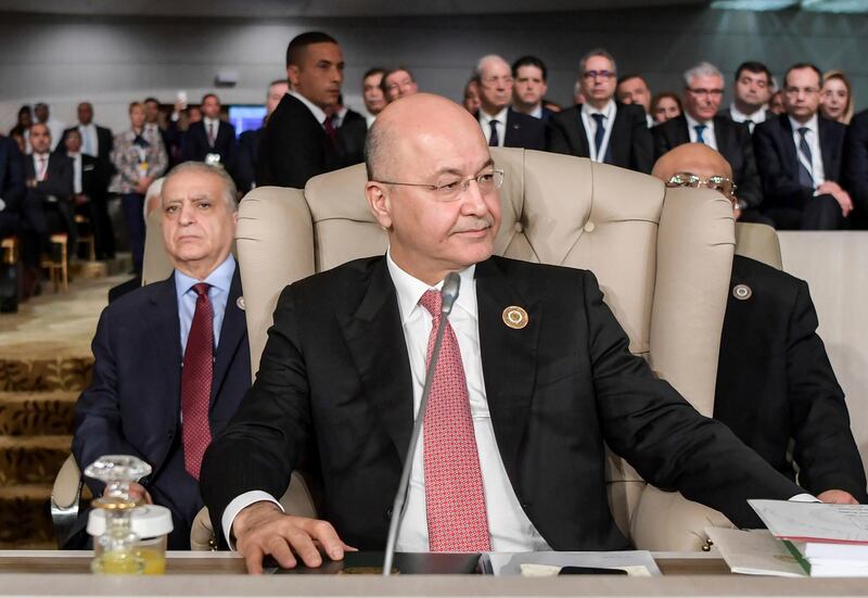 Iraq's President Barham Saleh attends the opening of the 30th Arab Summit in Tunis, Tunisia. AP