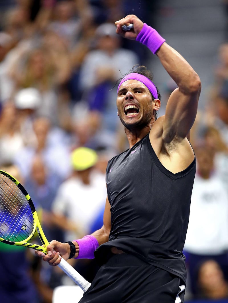 Rafael Nadal of Spain celebrates after winning his Men's Singles fourth round match against Marin Cilic of Croatia on day eight of the 2019 US Open at the USTA Billie Jean King National Tennis Center  in Queens borough of New York City.  AFP