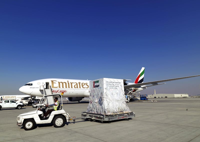 The satellite is loaded on to the Emirates aircraft headed for South Korea. Courtesy Emirates