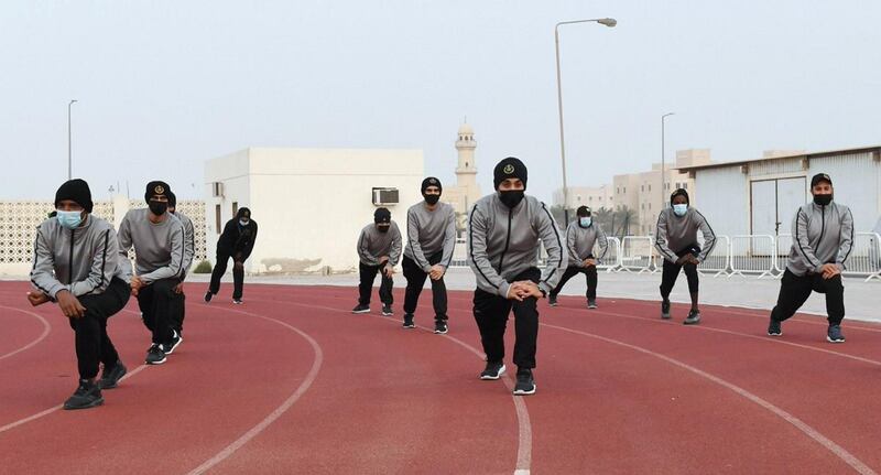 the Amiri Guard held sporting activities in outdoor sports field in Barzan camp, in celebration of the National Sports Day. QNA