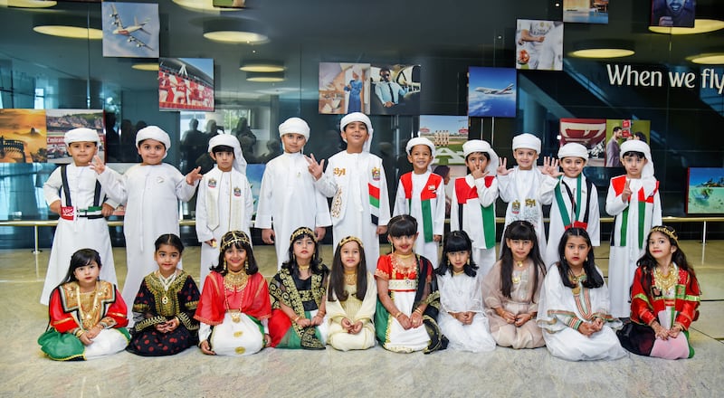 Jumeirah International Nursery students take part in the Emirates Group's UAE Flag Day ceremony. Photo: Emirates