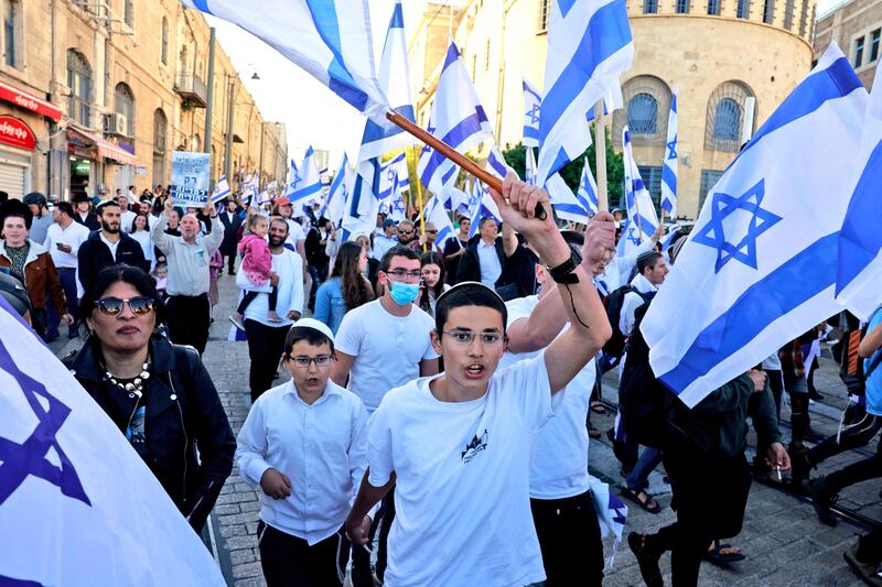 Protesters take part in a 'flags march' organised by nationalist parties. AFP