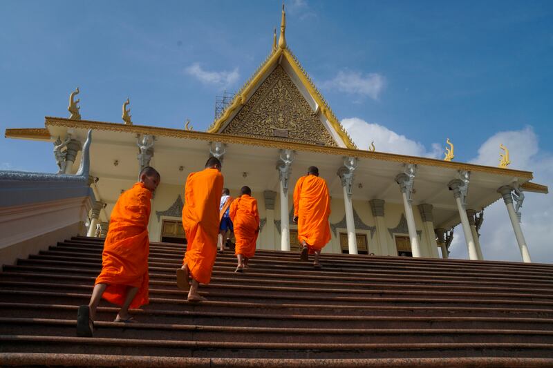 Buddhist monks visit the Royal Palace in Phnom Penh, Cambodia. EPA