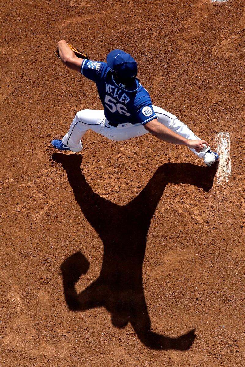 Kansas City Royals starting pitcher Brad Keller throws in the bullpen before a spring training baseball game against the San Diego Padres in Surprise, Arizona, on Monday, February 24. AP