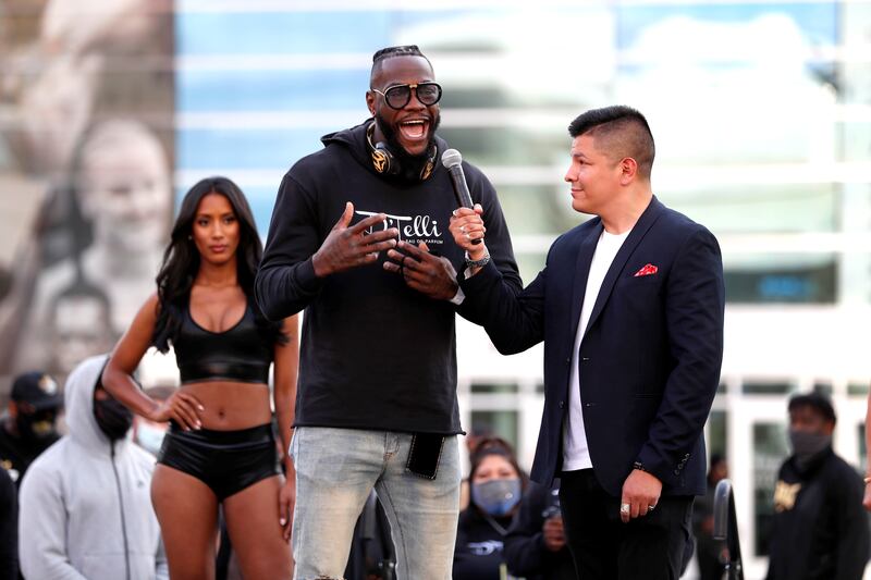 Deontay Wilder is interviewed at the "Grand Arrival". Reuters
