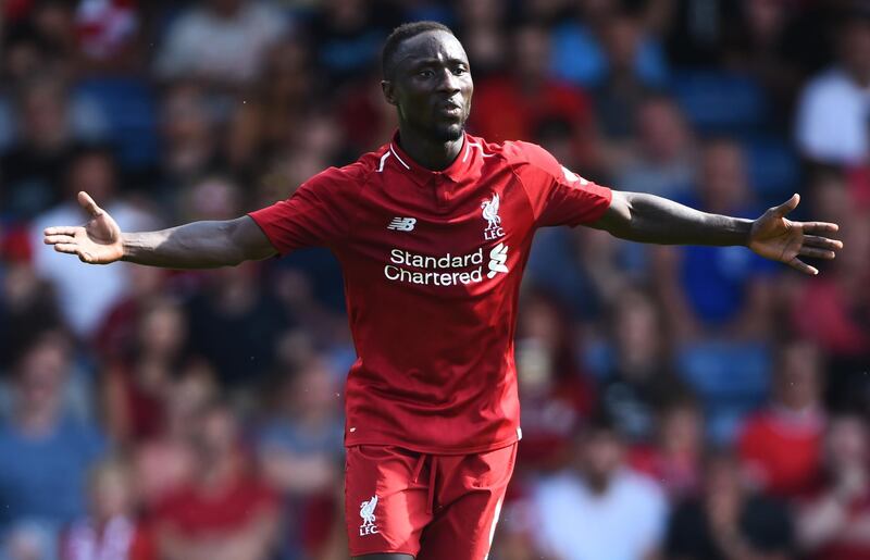 BURY, ENGLAND - JULY 14: Naby Keita of Liverpool reacts during a pre-season friendly match between Bury and Liverpool at Gigg Lane on July 14, 2018 in Bury, England. (Photo by Nathan Stirk/Getty Images)