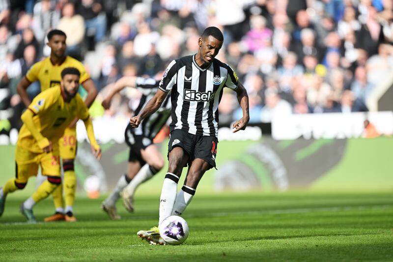 Alexander Isak of Newcastle United scores his team's third goal from a penalty. Getty Images
