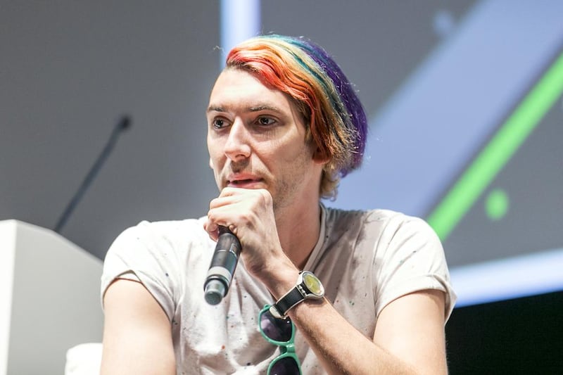 Screenwriter, director, producer, and actor Max Landis, during a workshop.