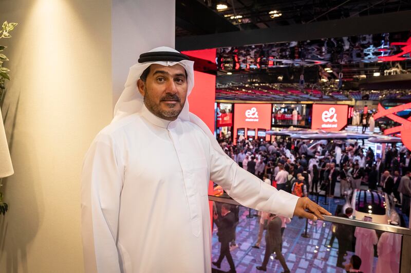 Khalifa Al Shamsi, chief executive of e& life, at the company's pavilion at Gitex Global in Dubai. Antonie Robertson / The National