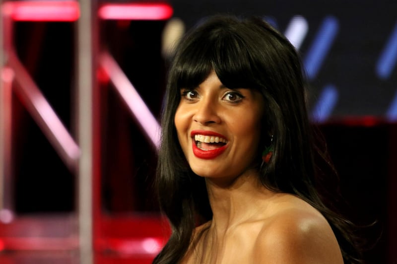 Jameela Jamil participates in the "The Misery Index" panel during the TBS presentation at the Television Critics Association Winter Press Tour at The Langham Huntington on Monday, Feb. 11, 2019, in Pasadena, Calif. (Photo by Willy Sanjuan/Invision/AP)