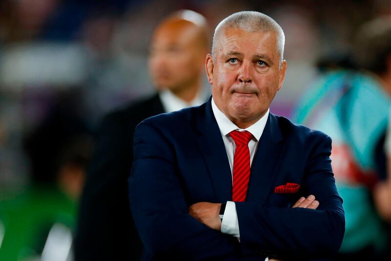 Wales' head coach Warren Gatland reacts after losing the Japan 2019 Rugby World Cup semi-final match between Wales and South Africa at the International Stadium Yokohama in Yokohama on October 27, 2019. / AFP / Odd Andersen
