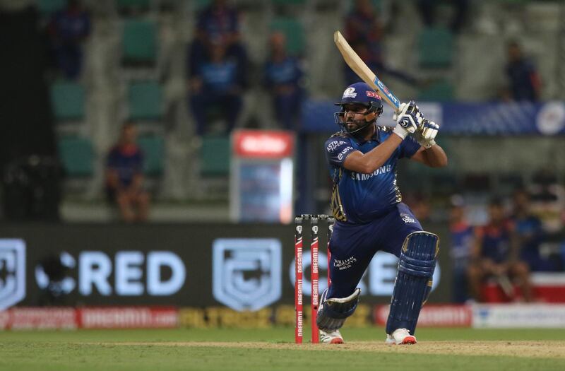 Rohit Sharma captain of Mumbai Indians  plays a shot
 during match 5 of season 13 of Indian Premier League (IPL) between the Kolkata Knight Riders and the Mumbai Indians held at the Sheikh Zayed Stadium, Abu Dhabi  in the United Arab Emirates on the 23rd September 2020.  Photo by: Pankaj Nangia  / Sportzpics for BCCI