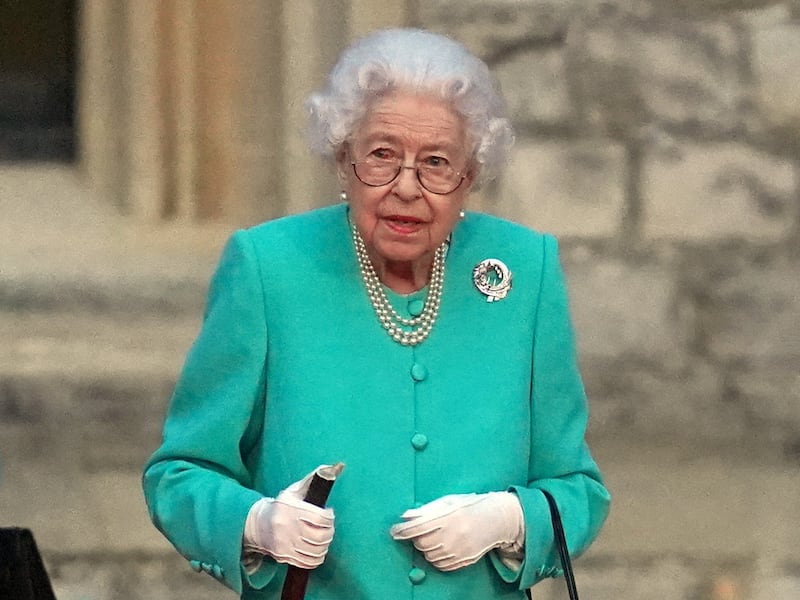 Queen Elizabeth II wears a new brooch inspired by the UK's four nations during her platinum jubilee celebrations on June 2, 2022. Getty Images 