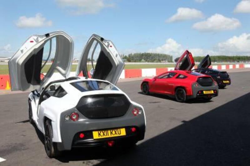 SILVERSTONE.UK. 9/5/11.  Delta Motorsport high performance electric cars with their gull wing style doors open at the Silverstone race track in the UK. FOR MOTORING. words: Matt Majendie.  Stephen Lock for The National 