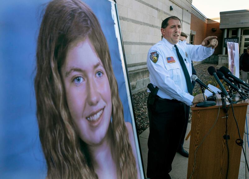 FILE - In this Oct. 17, 2018, file photo, Barron County Sheriff Chris Fitzgerald speaks during a news conference about 13-year-old Jayme Closs who has been missing since her parents were found dead in their home in Barron, Wis. The northwest Wisconsin girl who went missing in October after her parents were killed has been found alive, authorities said Thursday, Jan. 10, 2019. (Jerry Holt/Star Tribune via AP, File)