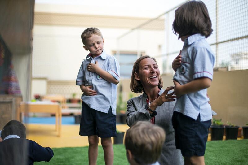 Dubai, United Arab Emirates. February 22, 2017///

Samantha Steed, the Principal of Ranches Primary School, doing Mindful exercises with the students. A new program called Sandy Seeds introduced in Ranches Primary School. It's the country's "first Mindful Ecological Education Program" that will be introduced to select public and private schools this September. ÒThe programs consist of community workshops, action research education programs unique to each school, design and implementation of Edible School Gardens, along with Internationally Accredited Teacher Training courses in Edible Gardening and Mindfulness.Ó Dubai, United Arab Emirates. Mona Al Marzooqi/ The National 

ID: 99570
Reporter: Roberta  Pennington
Section: National *** Local Caption ***  170222-MM-sandyseeds-015.JPG