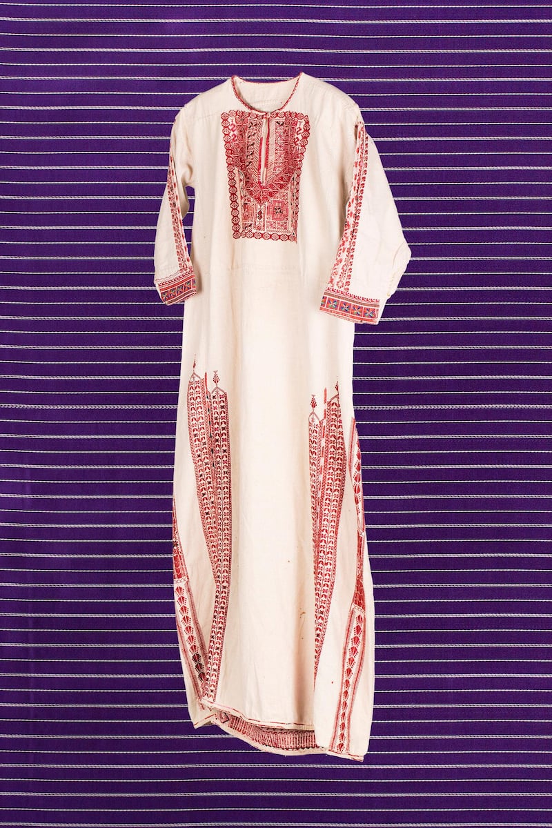 Embroidered dress from Ramallah, on at the Palestinian Museum’s exhibition about Palestinian embroidery and its transformation into political symbol Photograph by Kayane Antreassian for the Palestinian Museum