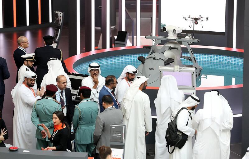 ABU DHABI, UNITED ARAB EMIRATES , Feb 23  – 2020 :- Visitors at the Edge stand on the first day of the UMEX & SimTEX held at Abu Dhabi National Exhibitions Centre in Abu Dhabi. (Pawan  Singh / The National) For News/Online/Instagram.  Story by Kelsey Warner 