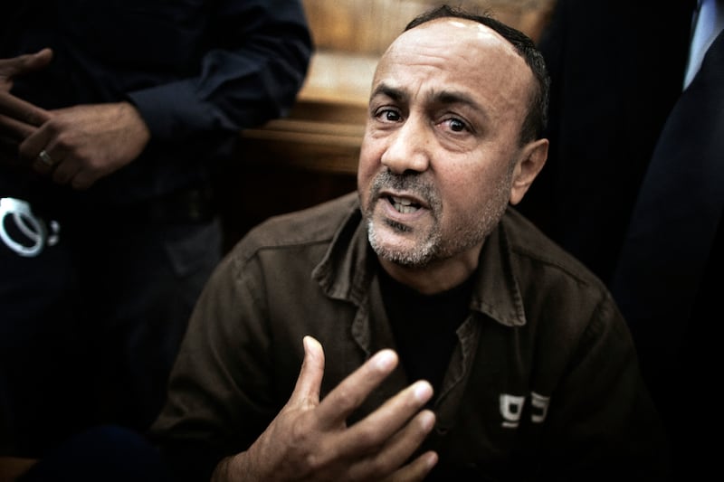 Marwan Barghouti in 2012 giving evidence as part of a US civil lawsuit against the Palestinian leadership. AFP 