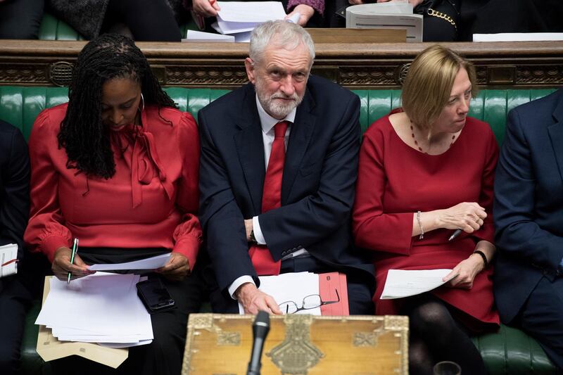 Britain's opposition Labour Party leader Jeremy Corbyn speaks during a debate before a government no-confidence vote. AP