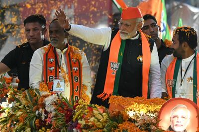 India's Prime Minister Narendra Modi at an election campaign in Hyderabad in November. He is seeking another five years in office. AFP