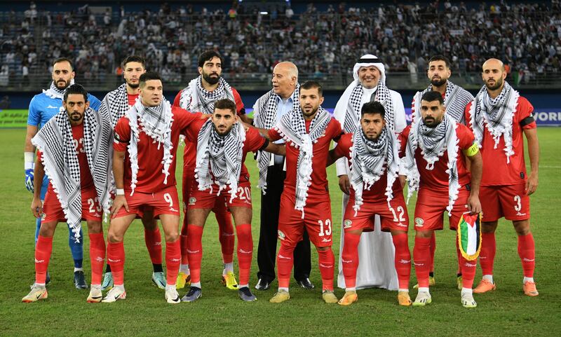 Team Palestine pose for the team picture prior to the FIFA World Cup 2026 qualification soccer match between Palestine and Australia in Kuwait City, Kuwait, 21 November 2023.   EPA / NOUFAL IBRAHIM