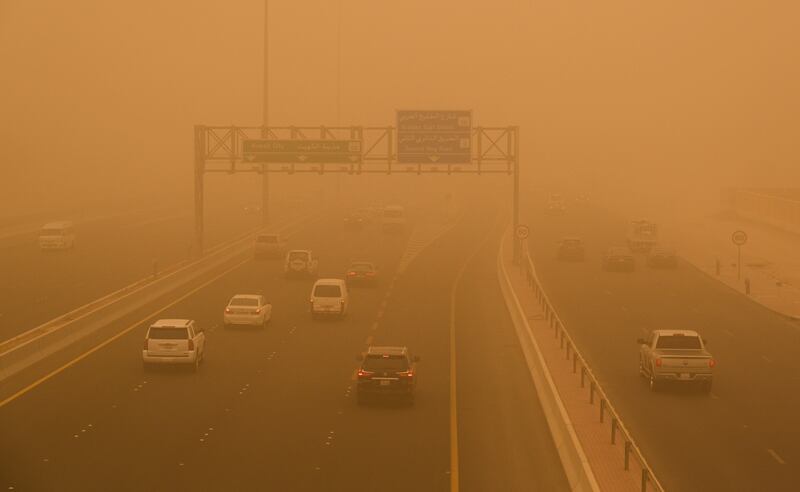 Dust storms created hazardous conditions for drivers in Kuwait City, where winds reached 50kph. EPA