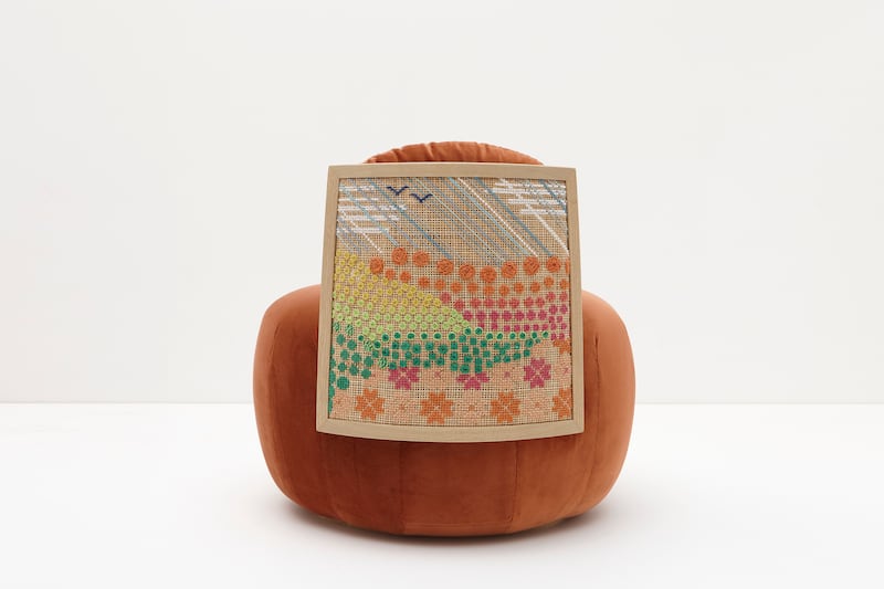 Lebanese designer Nada Debs has created six new versions of her popular Pebble Chair with Palestinian craftswomen. Photo: Nada Debs