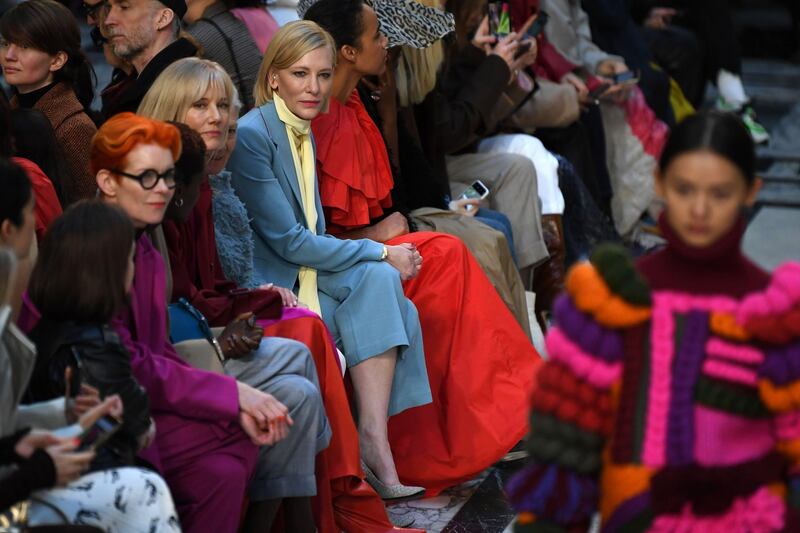 Cate Blanchett, centre, attends the Roksanda autumn / winter 2020 show during London Fashion Week on February 16, 2020. AFP