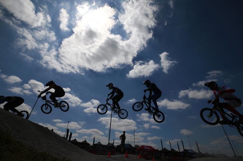 Riders compete in round two of the HSBC BMX National Series at the Cyclopark BMX track in Gravesend, England. Getty Images