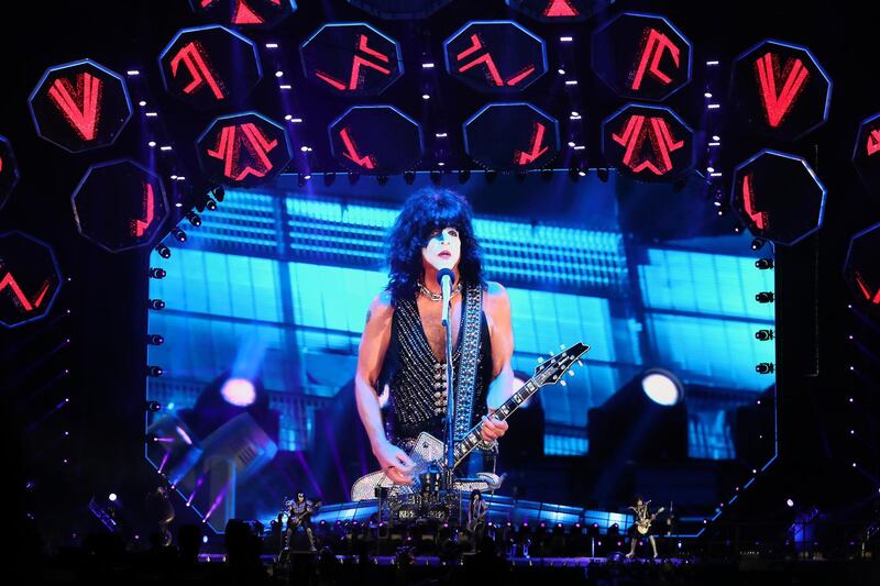 DUBAI, UNITED ARAB EMIRATES , December 31 – 2020 :- Members of the rock band Kiss performing during the New Year’s Eve at the Atlantis hotel on Palm Jumeirah in Dubai. ( Pawan Singh / The National ) For News/Standalone/Online/Instagram. Story by Saeed