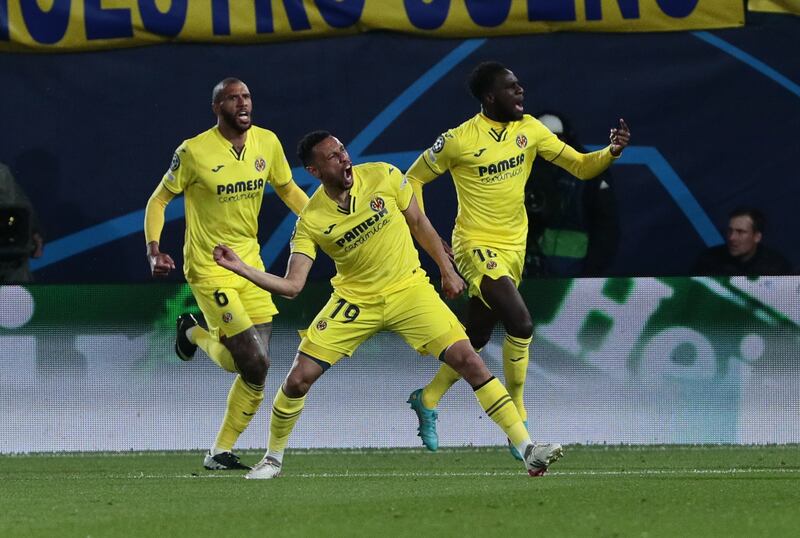 Villarreal's striker Boulaye Dia celebrates after scoring the opening goal. EPA